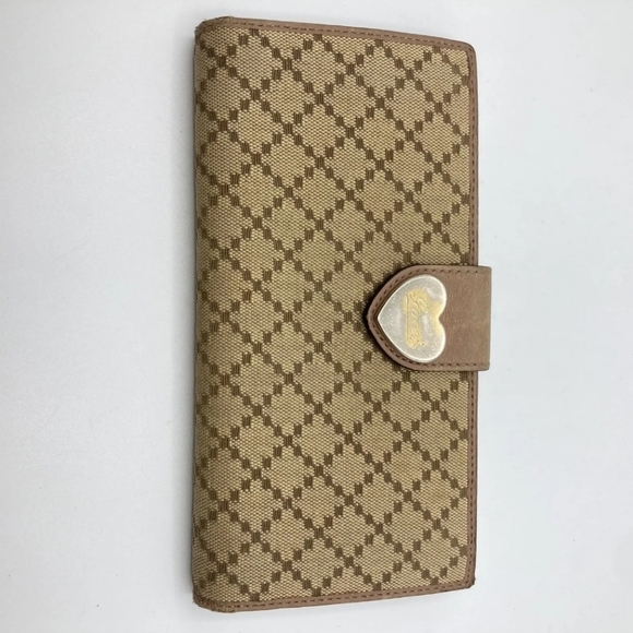 🔹️ GUCCI 🔹️ long leather wallet purse Italy Brown Canvas heart ✨️🤎 - Picture 5 of 13